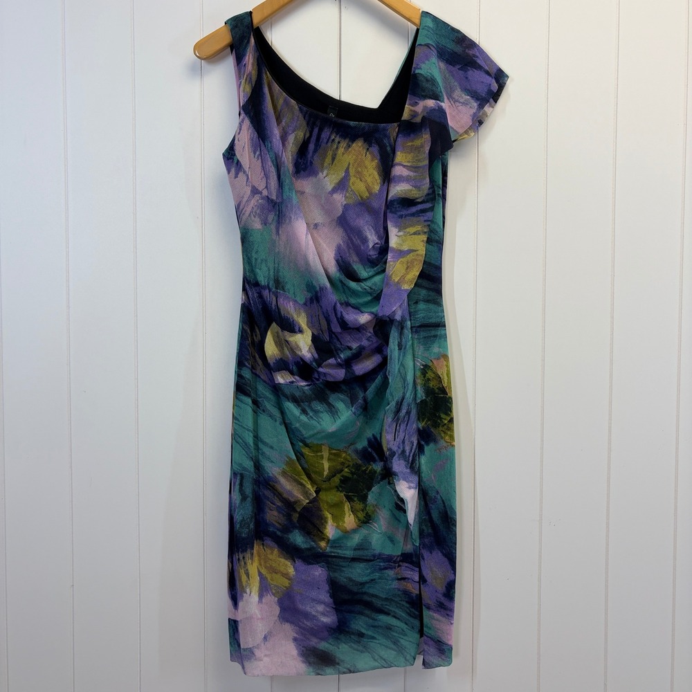 Elana Kattan Watercolor Cocktail Ruched Dress Women Size M Abstract Quiet Luxury